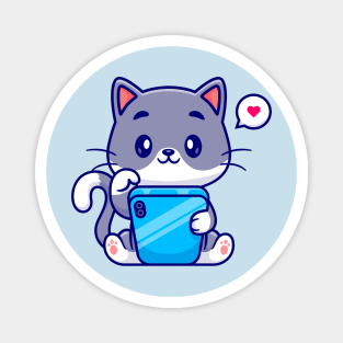 Cute Cat Playing Handphone Cartoon Magnet